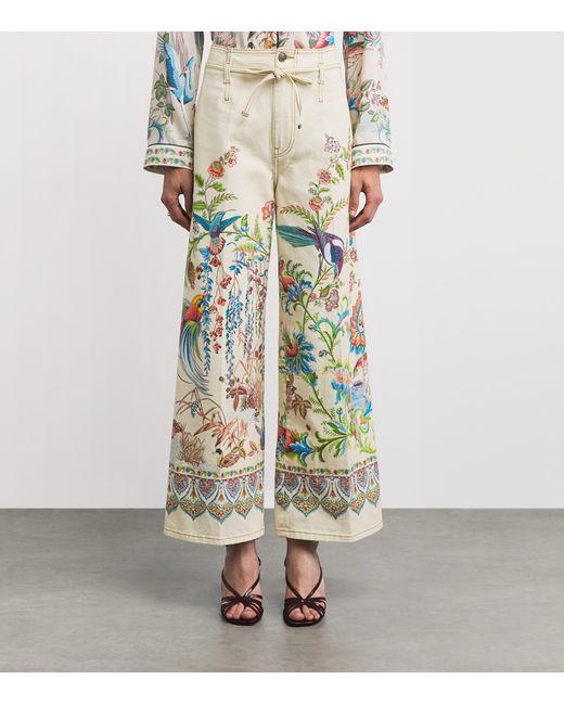 Etro White Bow-Tie Botanical Wide-Leg Jeans