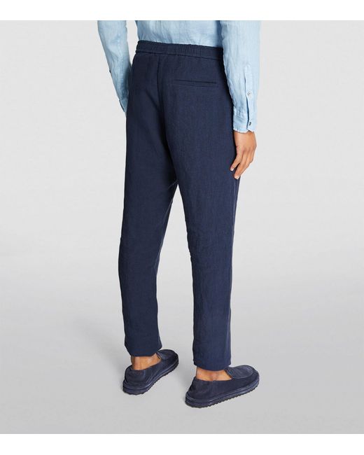 Emporio Armani Blue Linen Tailored Trousers for men