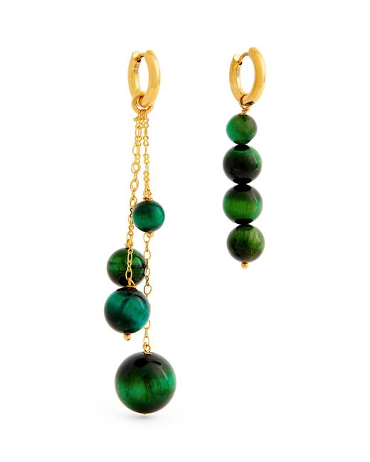 Timeless Pearly Green Ball-detail Asymmetric Drop Earrings