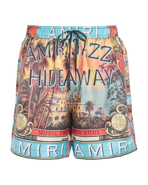 Amiri Blue Silk Jazz Hideaway Print Shorts for men