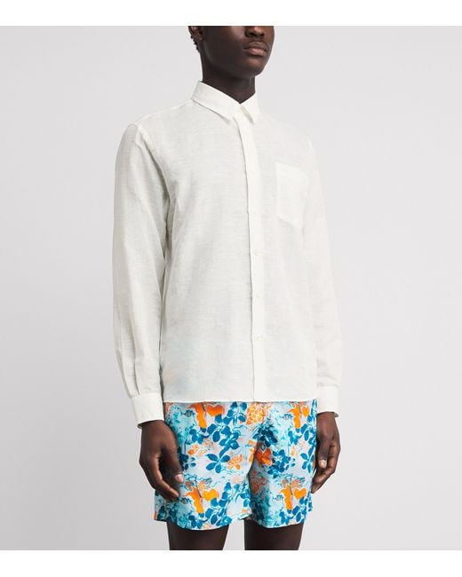 Vilebrequin White Cotton-Linen Embroidered Caroubis Shirt for men