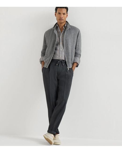 Brunello Cucinelli Gray Linen Stripe Shirt for men