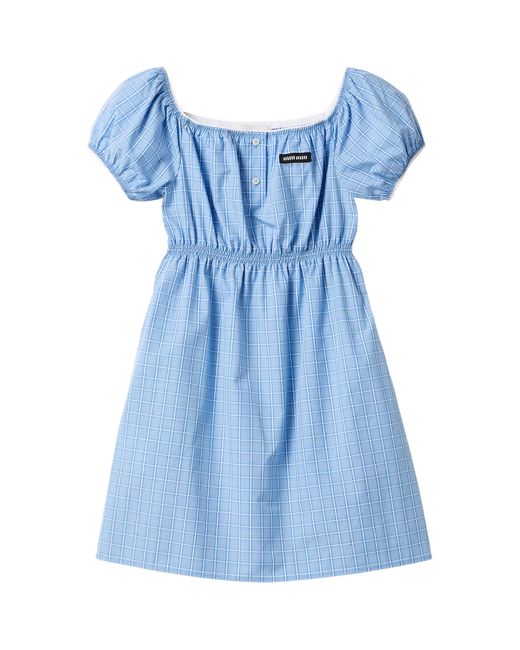 Miu Miu Blue Cotton Poplin Check Mini Dress