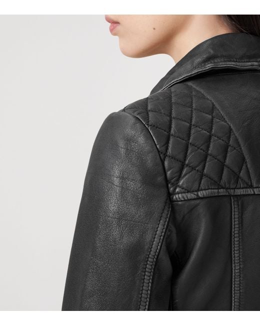 AllSaints Black Leather Cargo Biker Jacket