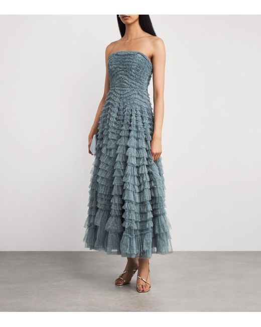 Needle & Thread Blue Strapless Hattie Maxi Dress