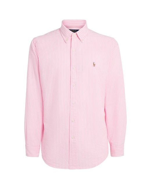 Polo Ralph Lauren Pink Cotton Seersucker Stripe Shirt for men