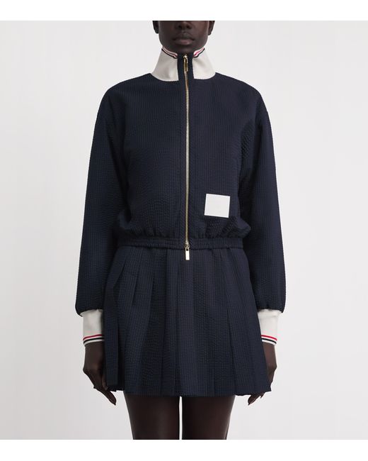 Thom Browne Blue Wool Seersucker Track Jacket