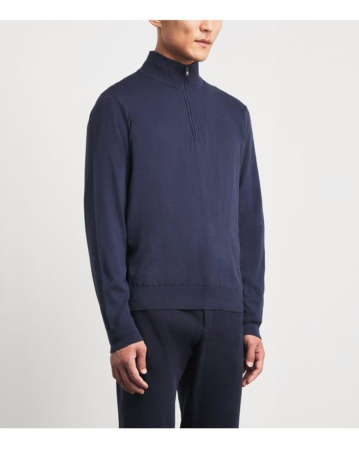 FIORONI CASHMERE Blue Sea Island Cotton-Cashmere Quarter-Zip Sweater for men