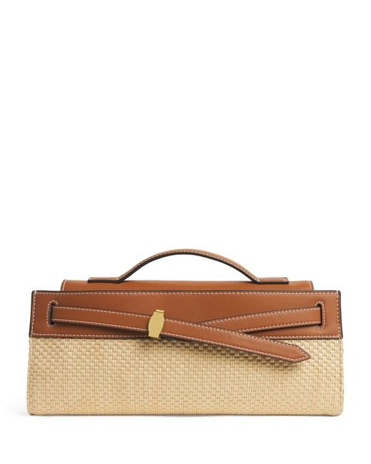 Veronica Beard Brown Raffia-Leather Dash Clutch Bag