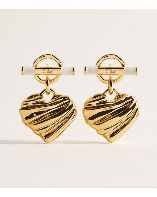 Chloé Metallic T-Bar Heart Drop Earrings
