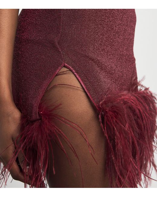 Oseree Red Lumière Feather Mini Dress