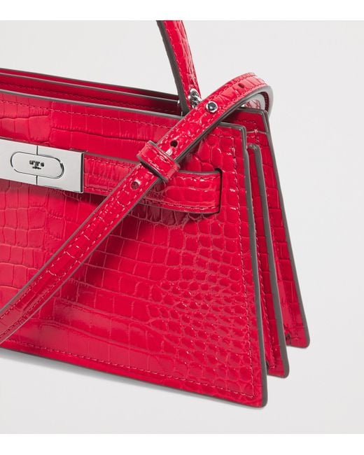 Tory Burch Pink Mini Croc Leather Lee Radziwill Top-Handle Bag