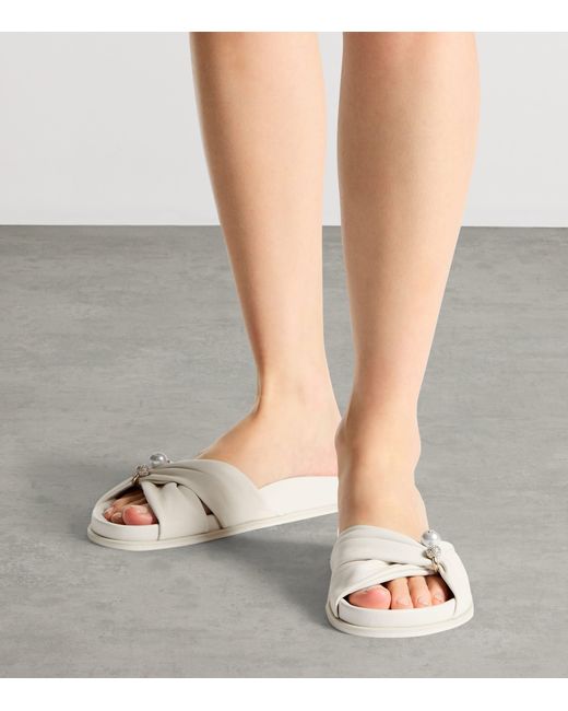 Jimmy Choo White Rafi Leather Flat Sandals