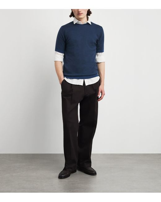 John Smedley Blue Merino Wool Roderick T-Shirt for men
