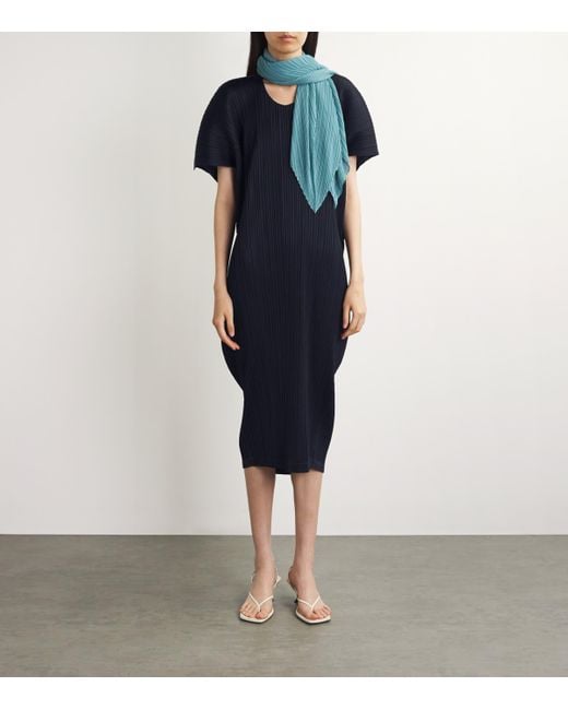 Pleats Please Issey Miyake Blue Pleated Space Rock Midi Dress