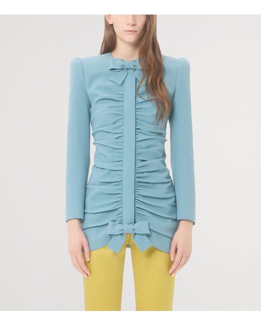 Valentino Blue Virgin Wool Ruched Jacket