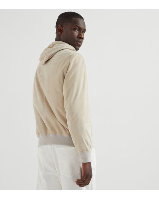 Brunello Cucinelli White Suede Bomber Jacket for men