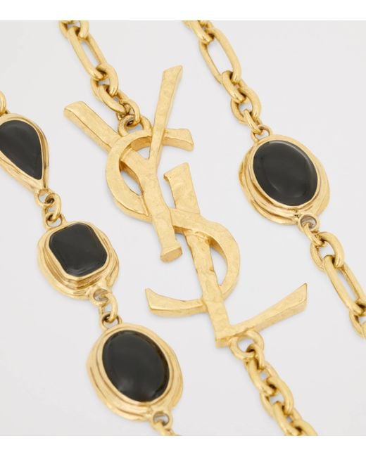 Saint Laurent Metallic Enamelled Cabochon Cassandre Chain Necklace for men