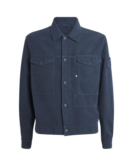 Stone Island Blue Linen-Blend Ghost Coach Jacket for men