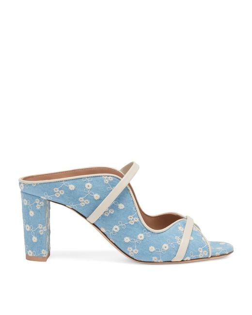 Malone Souliers Blue Floral Denim Norah Heeled Sandals 70