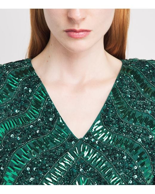 Raishma Green Embellished V-Neck Eliana Gown