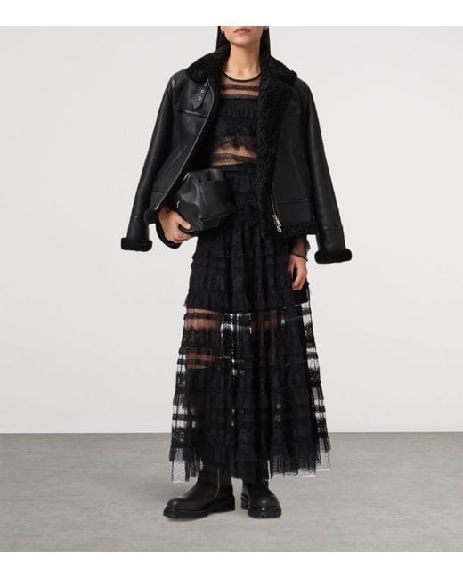 AllSaints Black Shearling Lorel Flying Jacket