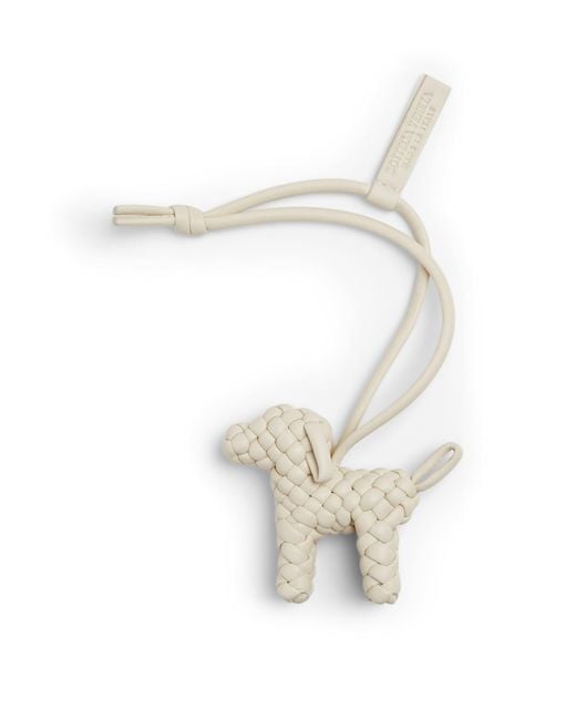 Bottega Veneta White Lambskin Woven Dog Charm for men