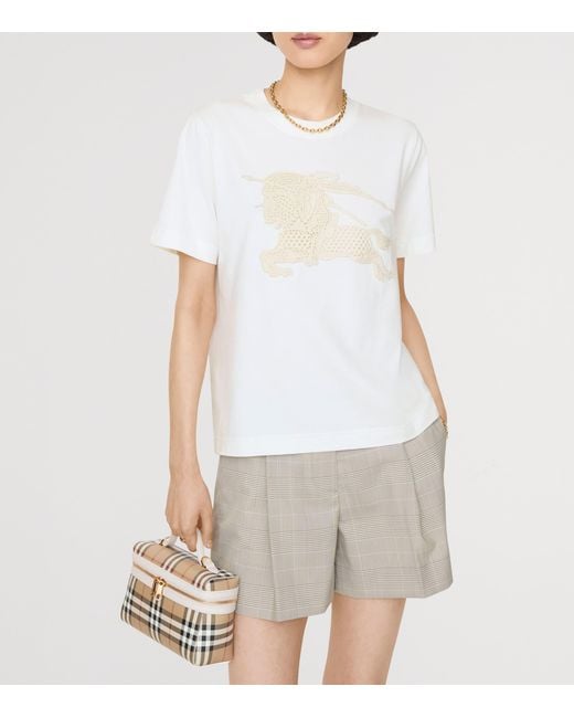Burberry White Cotton Crochet Ekd T-Shirt