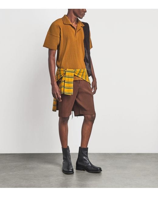 Homme Plissé Issey Miyake Brown Pleated Polo Shirt for men