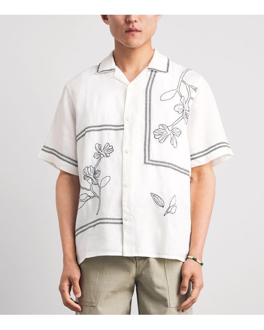 Wax London White Linen Embroidered Didcot Shirt for men