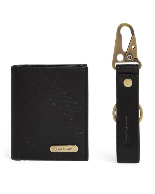 Barbour Black Leather Brunton Wallet And Cardholder Gift Set for men
