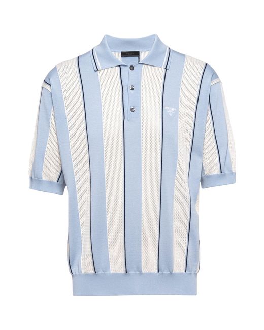 Prada Blue Striped Polo Shirt for men