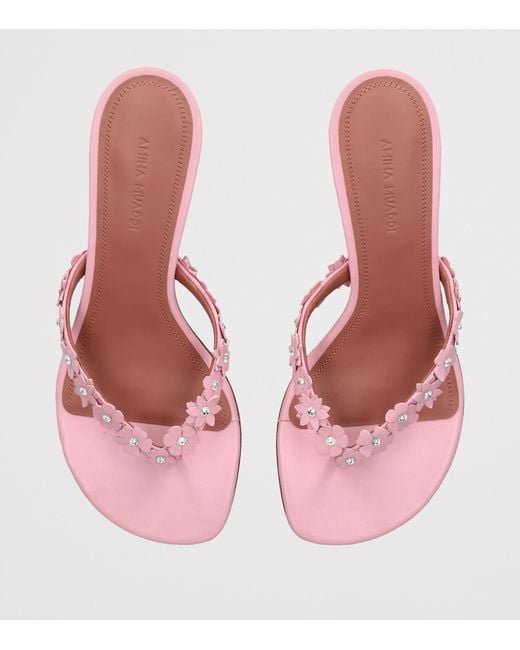 AMINA MUADDI Pink Leather Flower-Applique Gigi Heeled Sandals 45