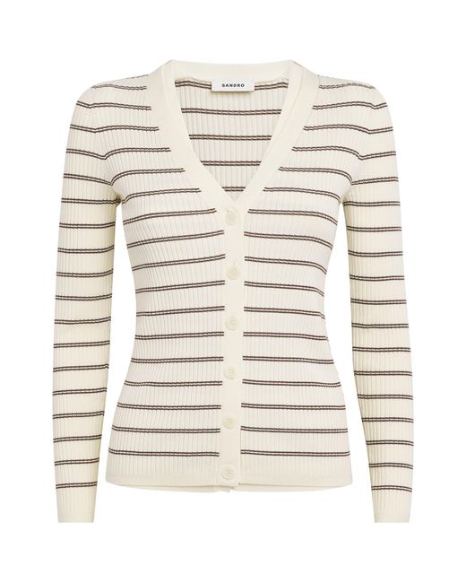 Sandro Natural Ribbed Stripe Cardigan