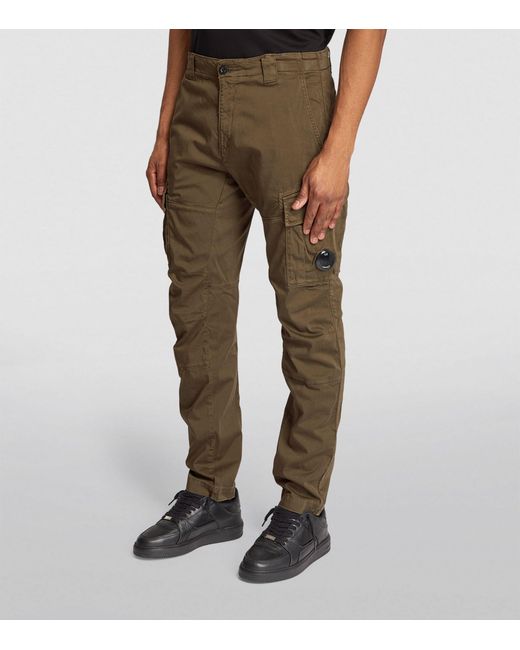 C P Company Green Stretch Lens-detail Cargo Trousers for men