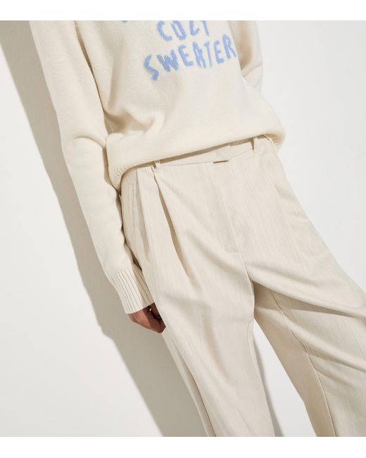MAX&Co. White Cotton-Wool Straight Trousers