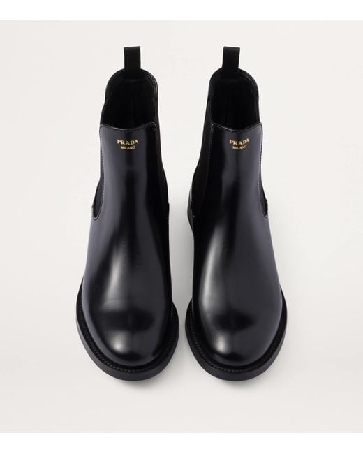 Prada Black Brushed Leather Ankle Boots