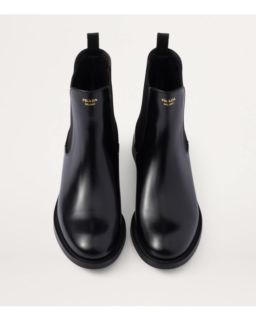 Prada Black Brushed Leather Ankle Boots
