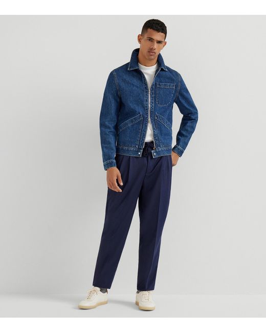 Brunello Cucinelli Blue Virgin Wool Drawstring Leisure Trousers for men