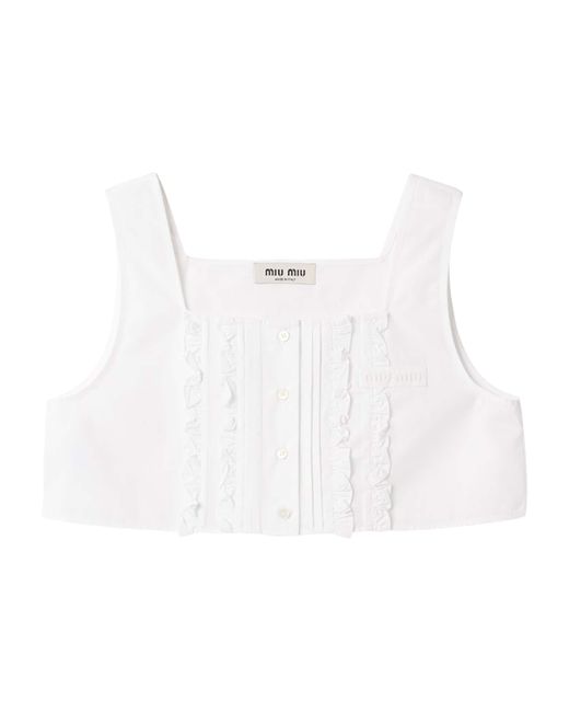 Miu Miu White Cotton Ruffled Crop Top