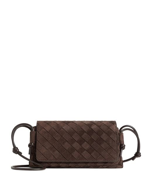 Bottega Veneta Brown Suede Intrecciato Notturno Pouch