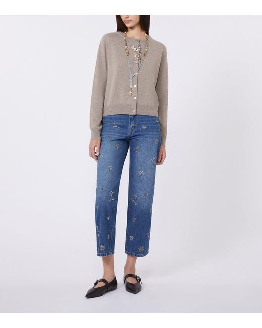 Weekend by Maxmara Blue Embellished Straight Cropped Jeans