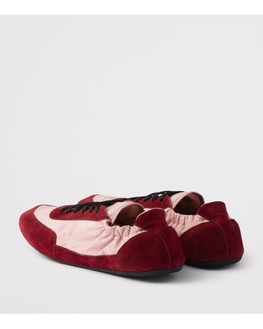 Prada Red Re-Nylon And Suede Collapse Sneakers