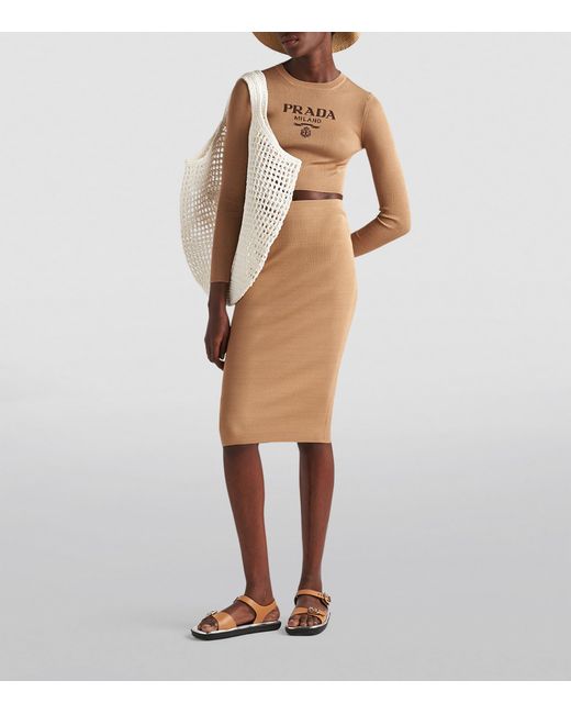 Prada Natural Silk Cropped Logo Sweater