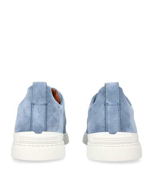 Zegna Blue Suede Triple Stitchtm Low Top Sneakers for men