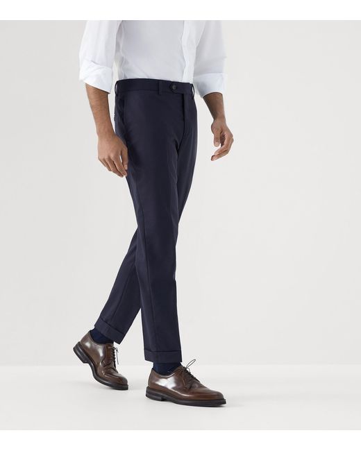 Brunello Cucinelli Blue Cashmere Tailored Trousers for men