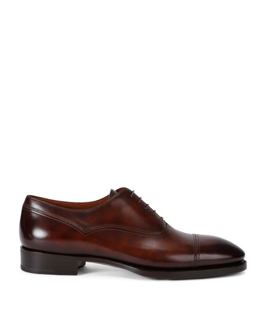 Santoni Brown Leather Oxford Shoes for men