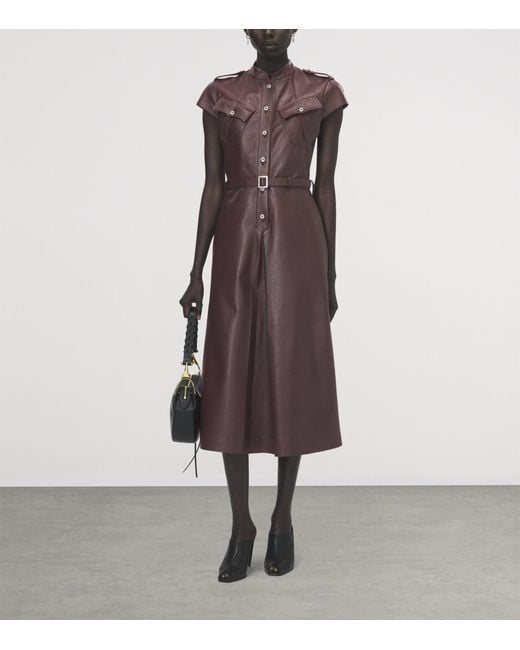 McQueen Brown Leather Uniform Midi Dress