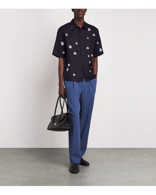 Sandro Blue Flocked Floral Short-Sleeve Shirt for men