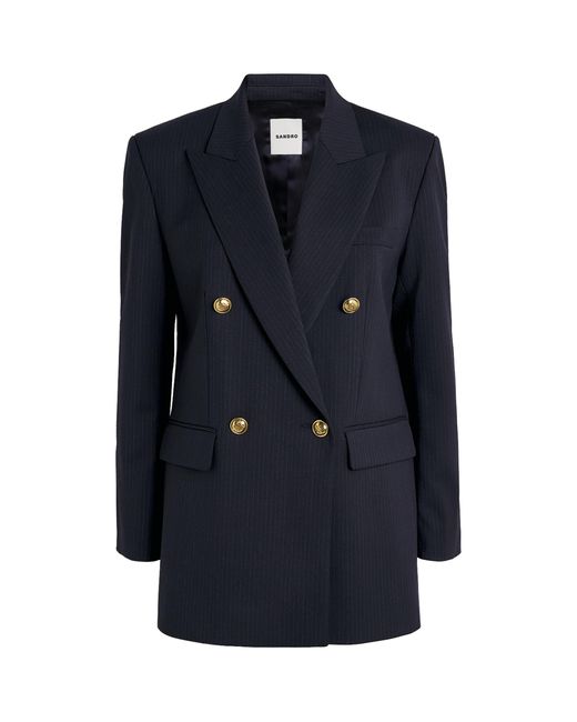 Sandro Blue Wool-Blend Double-Breasted Blazer